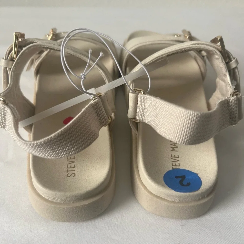 Steve Madden Girl's Comfy Casual Cream Sandals with Chunky Platform Size 2 NWOT‎